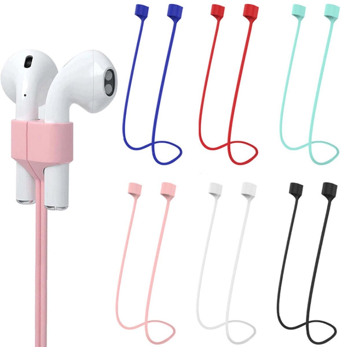 6x Magnetische Oordopjes Koord 70cm - Band Geschikt - Oordopjes Connector Koord - Oordopjes ketting - Siliconen oordopjes koord link koord - Anti Lost Siliconen Strap Voor Draadloze Oordopjes (Geen Oordopjes) - Voor Hardlopen of andere sport — afbeelding 1