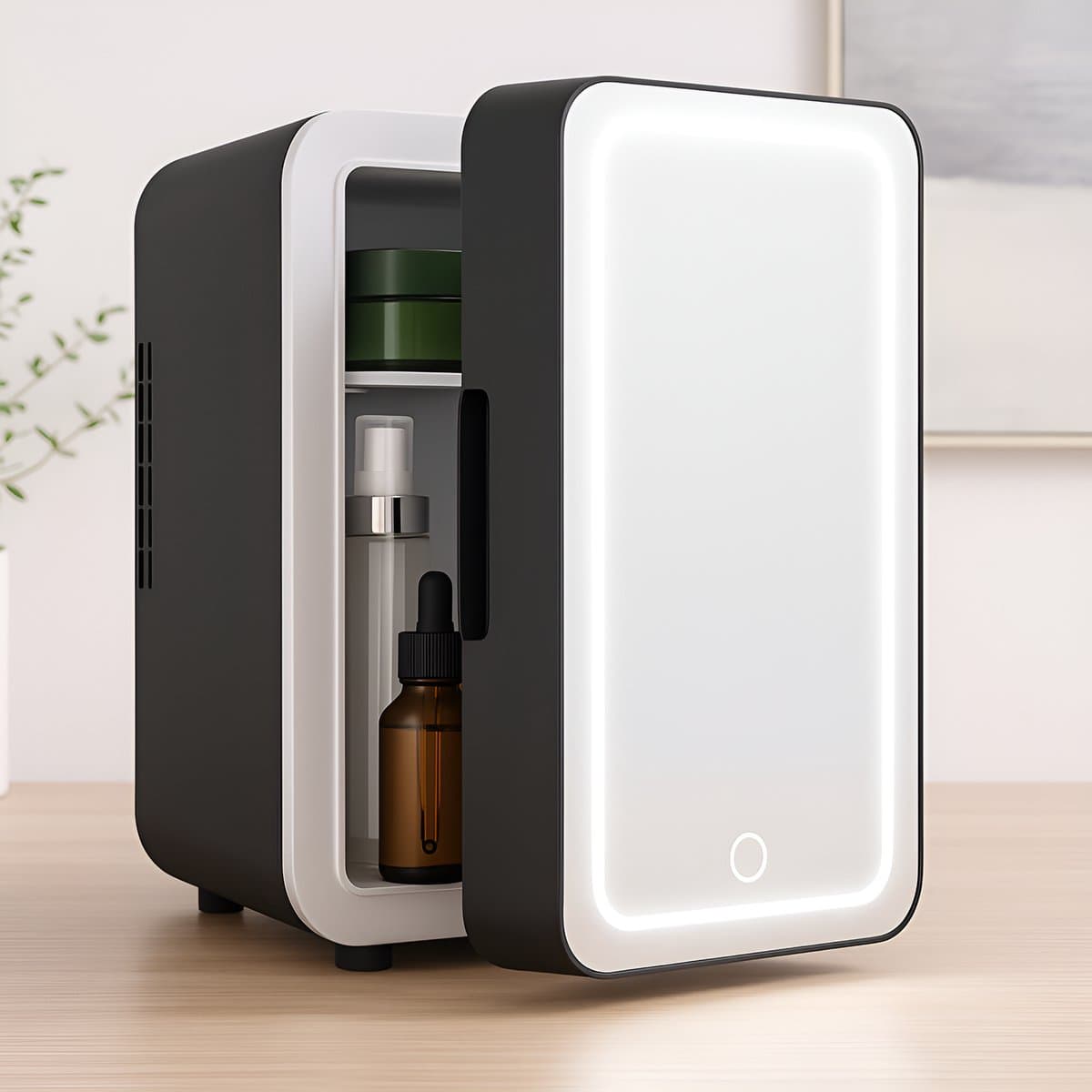 NETTLIFE Skincare Fridge - Mini Koelkast - Make-up Koelkast met Spiegel - Skincare Koelkast met LED Verlichting - Zwart - Stil - Beauty Fridge - voor Auto | kamer - 6 Liter — afbeelding 1