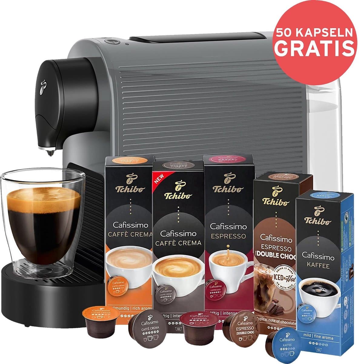 Tchibo koffieapparaat Cafissimo Pure Grijs + 50 capsules — afbeelding 1