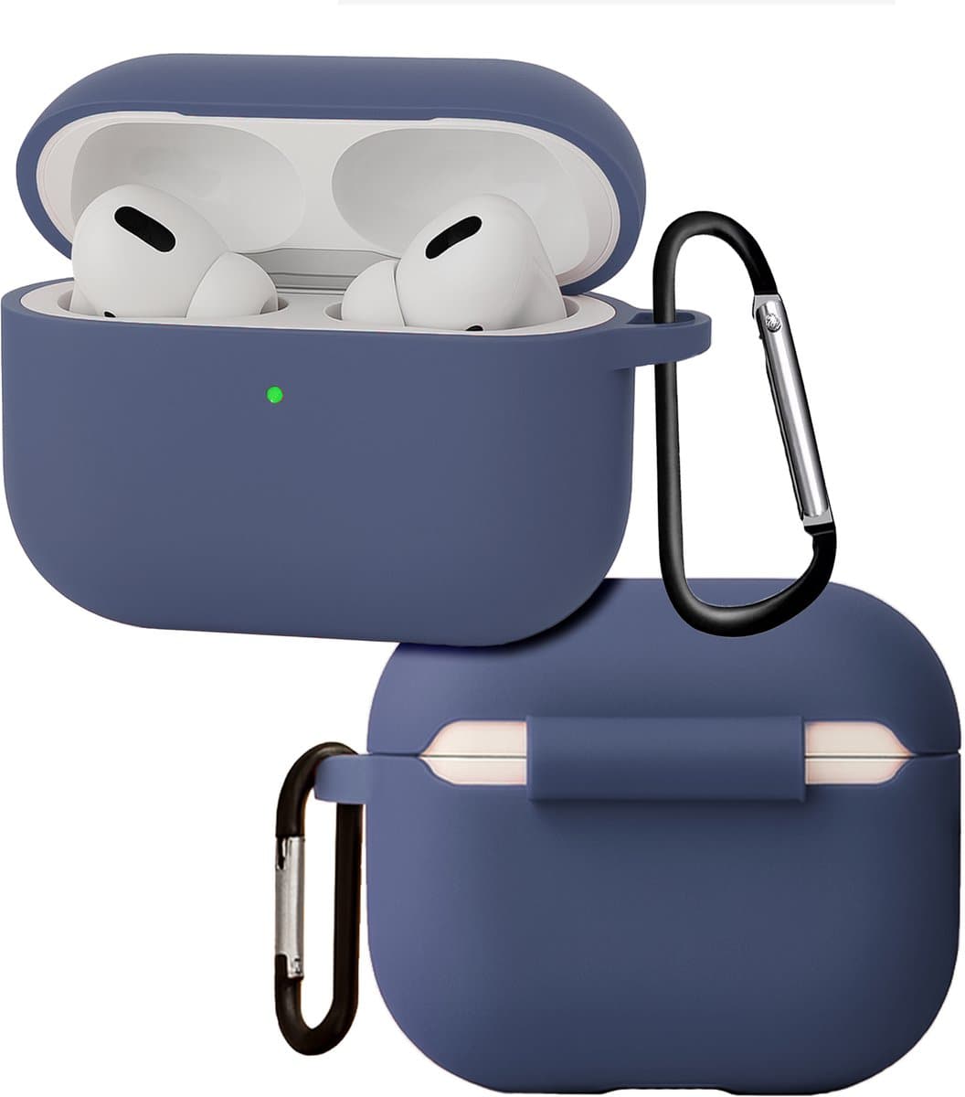 Hoes - Geschikt voor Apple Airpods Pro 3 - Siliconen Hoesje met Clip - Silicone Case Cover - Grijsblauw — afbeelding 1
