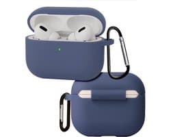 Hoes - Geschikt voor Apple Airpods Pro 3 - Siliconen Hoesje met Clip - Silicone Case Cover - Grijsblauw