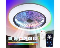 RGB Plafondventilator - Met Speaker - Dimbaar Met Afstandsbediening - 12 Kleuren - 50W - RGB Muziek Ventilator - Woonkamerlamp - Kroonluchter Ventilator — afbeelding 1