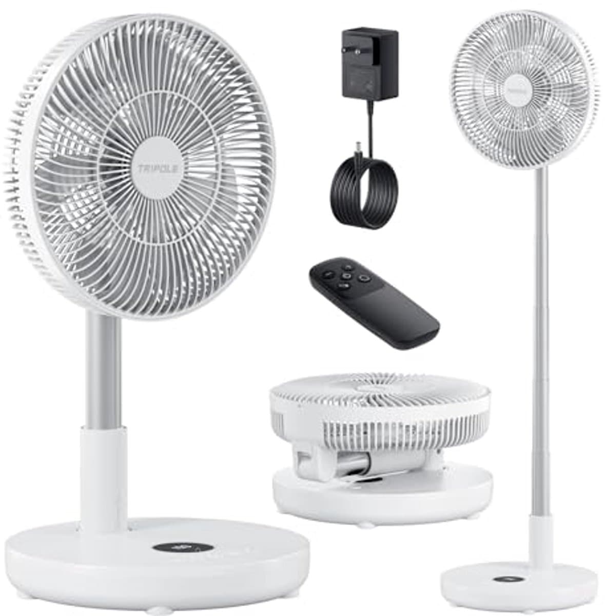 Draagbare oscillerende ventilator met afstandsbediening - 30 cm oplaadbare staande en opvouwbare handventilator voor slaapkamer en kantoor — afbeelding 1