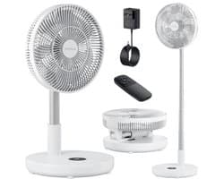 Draagbare oscillerende ventilator met afstandsbediening - 30 cm oplaadbare staande en opvouwbare handventilator voor slaapkamer en kantoor