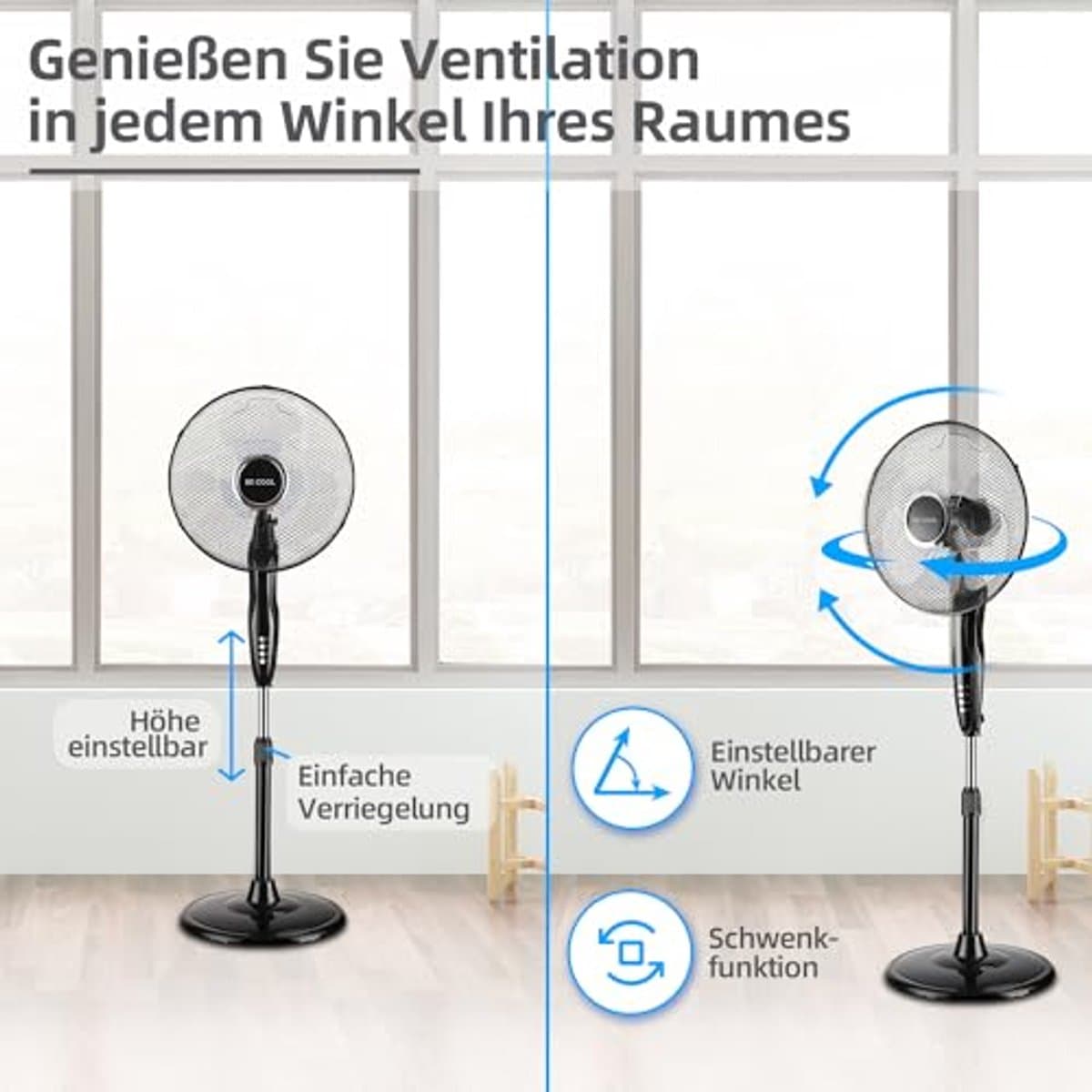 Staande ventilator met afstandsbediening - 40 cm, 45 watt, 3 snelheden voor optimaal comfort — afbeelding 1