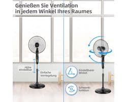 Staande ventilator met afstandsbediening - 40 cm, 45 watt, 3 snelheden voor optimaal comfort