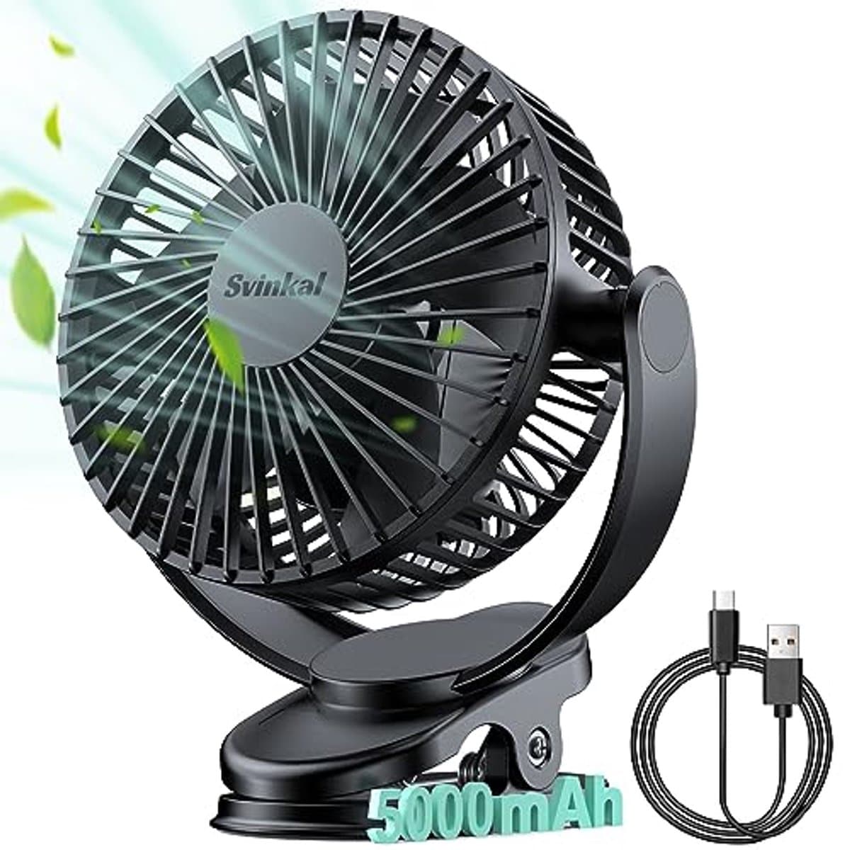 Draagbare Clip-on Ventilator met 5000mAh Batterij - 6 Inch, Type C, 3 Snelheden, 720° Verstelbaar voor Tafel, Camping en Meer — afbeelding 1