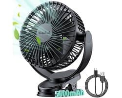 Draagbare Clip-on Ventilator met 5000mAh Batterij - 6 Inch, Type C, 3 Snelheden, 720° Verstelbaar voor Tafel, Camping en Meer