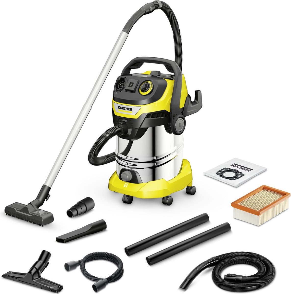 Kärcher WD 6 P S V-308/22/T Renovation - 1300 W - 30 liter - Renovatieset - Geïntegreerd stopcontact - RVS zuigbuizen - Afvoerschroef - RVS Container - Vlakfilter — afbeelding 1