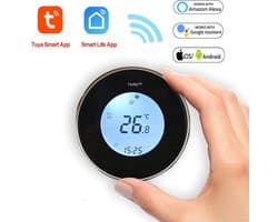 TechU™ Smart Thermostaat Round – Zwart met Witte Rand – Alleen voor Elektrische Vloerverwarming – Wifi & App – Google Assistant & Alexa – Persoonlijk programma instelbaar