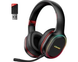 Kofire UG-05 2.4GHz Draadloze Gaming Headset - Bluetooth koptelefoon - Afneembare microfoon - Geschikt voor PS4/PS5, Nintendo Switch - Zwart - Rood