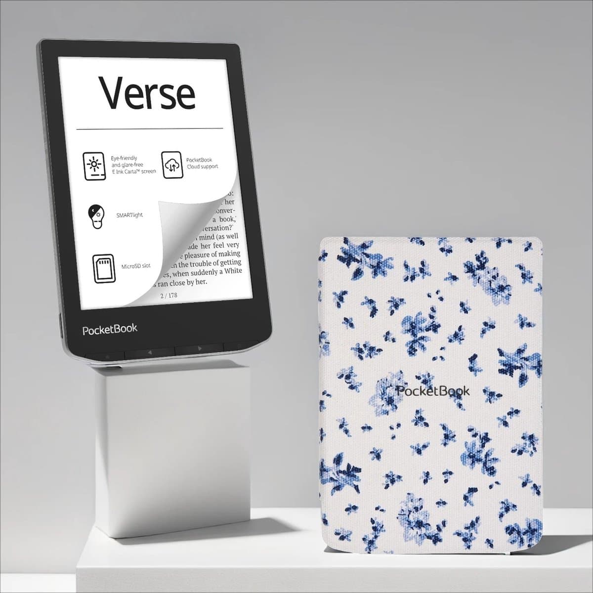 PocketBook Verse Mist Grey + Bloemen PocketBook hoesje — afbeelding 1