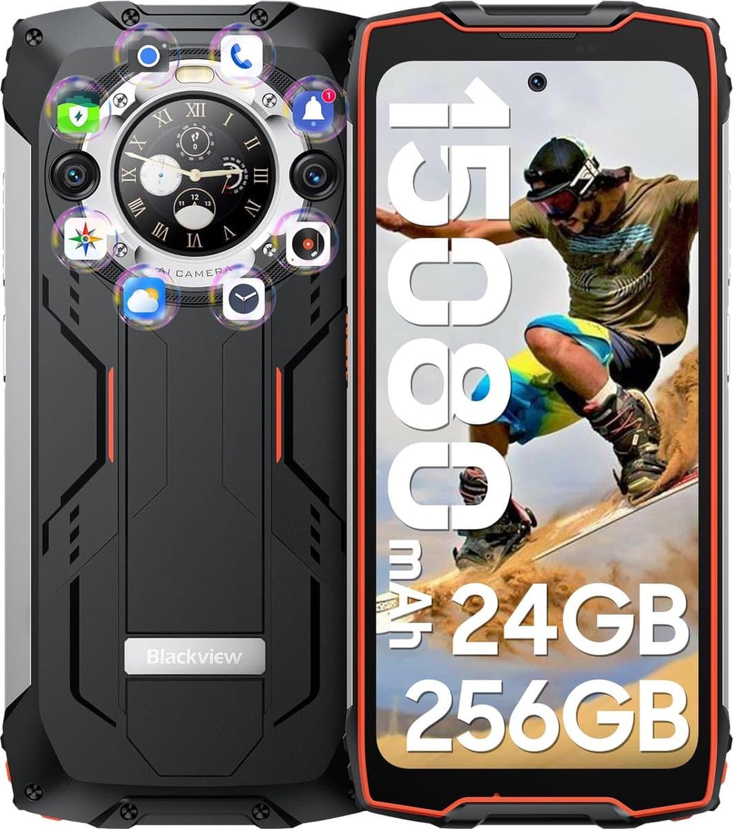 Blackview BV9300 Pro - Robuuste Smartphone - 24GB RAM - 256GB - 15080mAh - 120Hz 6.7" FHD - Dual 4G LTE - 64MP+32MP - IP68 Waterdicht - 1.32" Achterkant Dsiplay - NFC - GPS - Oranje — afbeelding 1