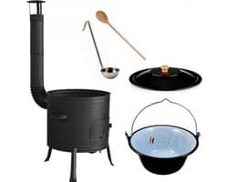 Buiten kookkachel-set 8liter.BUITEN KEUKEN! Houtkachel, HONGAARSE ketel 8L met deksel!!! BBQ Kookpan 8L Terras kachel.