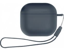 ShieldCase Siliconen Hoesje met Koordje Geschikt voor Airpods 4 - Siliconen Case voor Apple Airpods 4 Case Hoesje - Donkerblauw