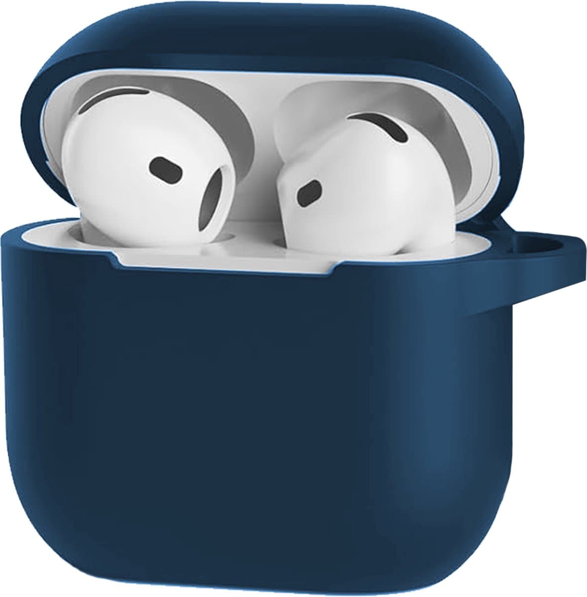Hoesje Geschikt voor Apple AirPods 4 - Siliconen Hoes met Clip - Silicone Case Cover - Navy — afbeelding 1
