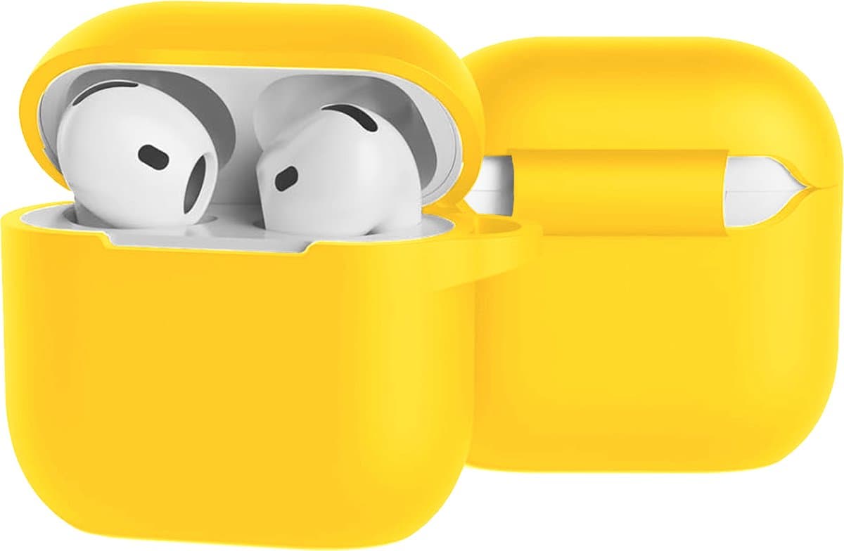 Case - Geschikt voor Apple AirPods 4 - Siliconen Hoes met Clip - Silicone Hoesje Cover - Geel — afbeelding 1