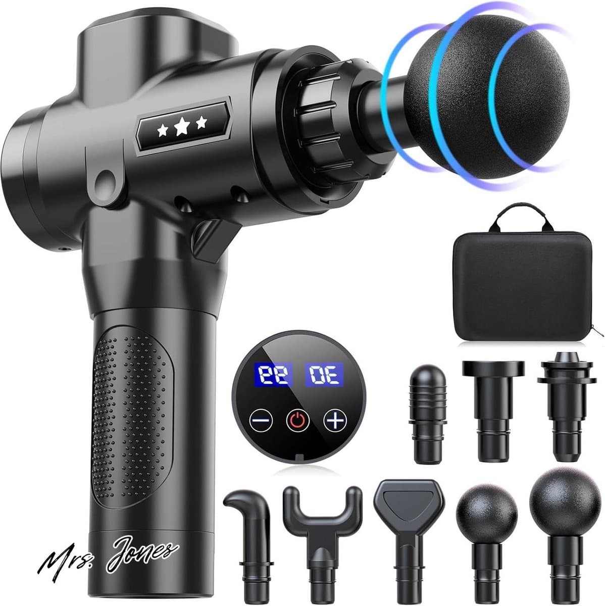 Mrs. Jones Spiermassagepistool Draagbare Massagepistool met Diepe Weefsels - 30 Snelheden Modi 8 Massagekoppen en LCD-scherm - om spieren te ontspannen en te herstellen van vermoeidheid. . — afbeelding 1