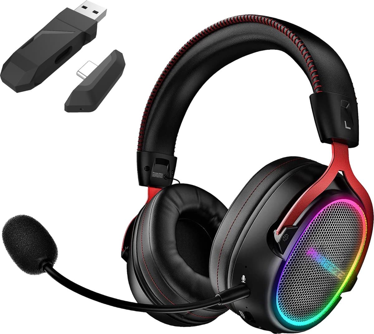 Draadloze Game Headset - 7.1 Surround Sound - Draadloos 2.4GHz, USB C en Bluetooth Gaming Headsets - 100u Batterij - Noise Cancelling Microfoon - RGB Verlichting - Geschikt voor PC PlayStation PS5 PS4 Nintendo Switch Headset Koptelefoon Accessoires — afbeelding 1