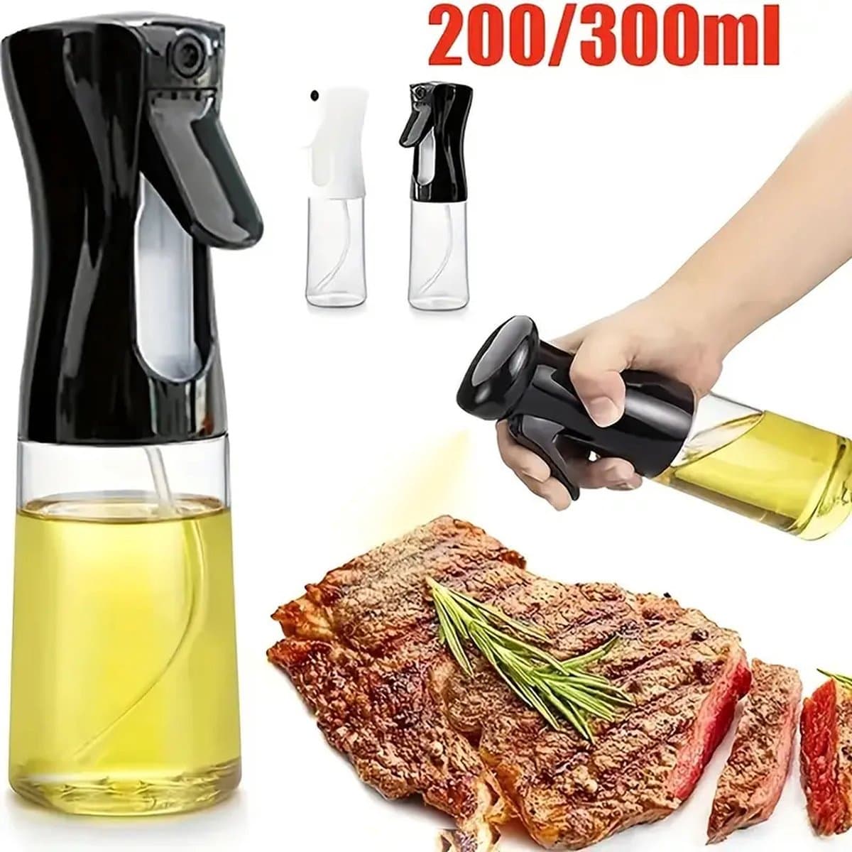 Narimano® Oliesproeier, glas, spuitfles, 300 ml, olieverstuiver, oliesprayfles, olijfolie, spray, salade, oliedispenser voor keuken, koken, BBQ, bakken, grillen, pasta, salade — afbeelding 1
