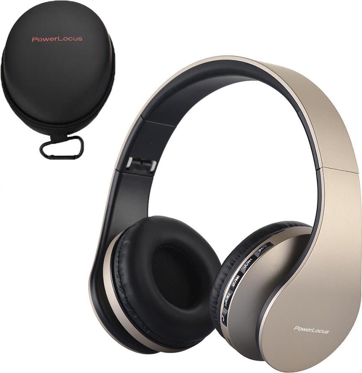 PowerLocus P1 Bluetooth Koptelefoon – Draadloos – Over Ear – Met Microfoon – Inklapbaar - incl. Hoes – Goud — afbeelding 1