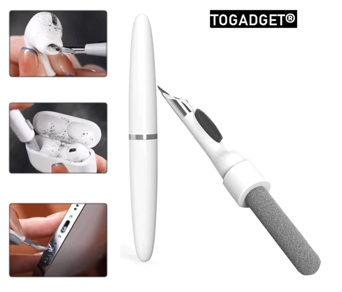 Togadget® - Schoonmaakkits oordopjes - Airpods Pro 3 2 1 Cleaner Kit - Bluetooth Oortelefoon Cleaning Pen - Oordopjes Case Cleaning Tools - Apple Airpods Schoonmaakset 3-in-1- Air Pod Oordopjes Reinigen Schoonmaken — afbeelding 1