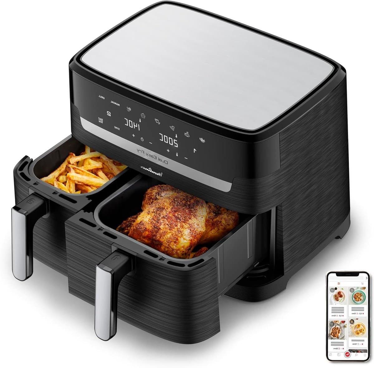 Heteluchtfriteuse Dubbel - Airfryer Twee Lades - Complete Maaltijden Bereiden - Twee Gerechten Tegelijk - 8.3 L - Zwart — afbeelding 1