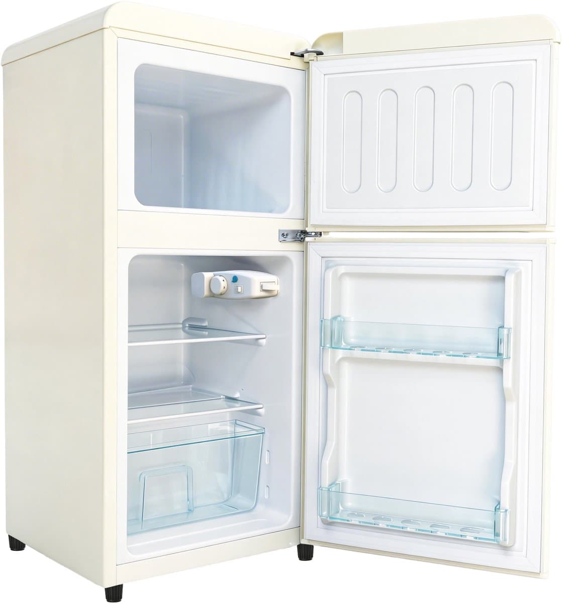 Retro koelkast- Mini koelkast - Vrijstaande koelkast-Koelkast met vriesvak – 7 standen – LED licht – Stil - Kantoor - 60L- 1 - Crème — afbeelding 1