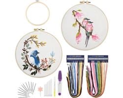 2 sets borduurset voor beginners - kolibrie en bloemenkruissteek-startersets met handleiding