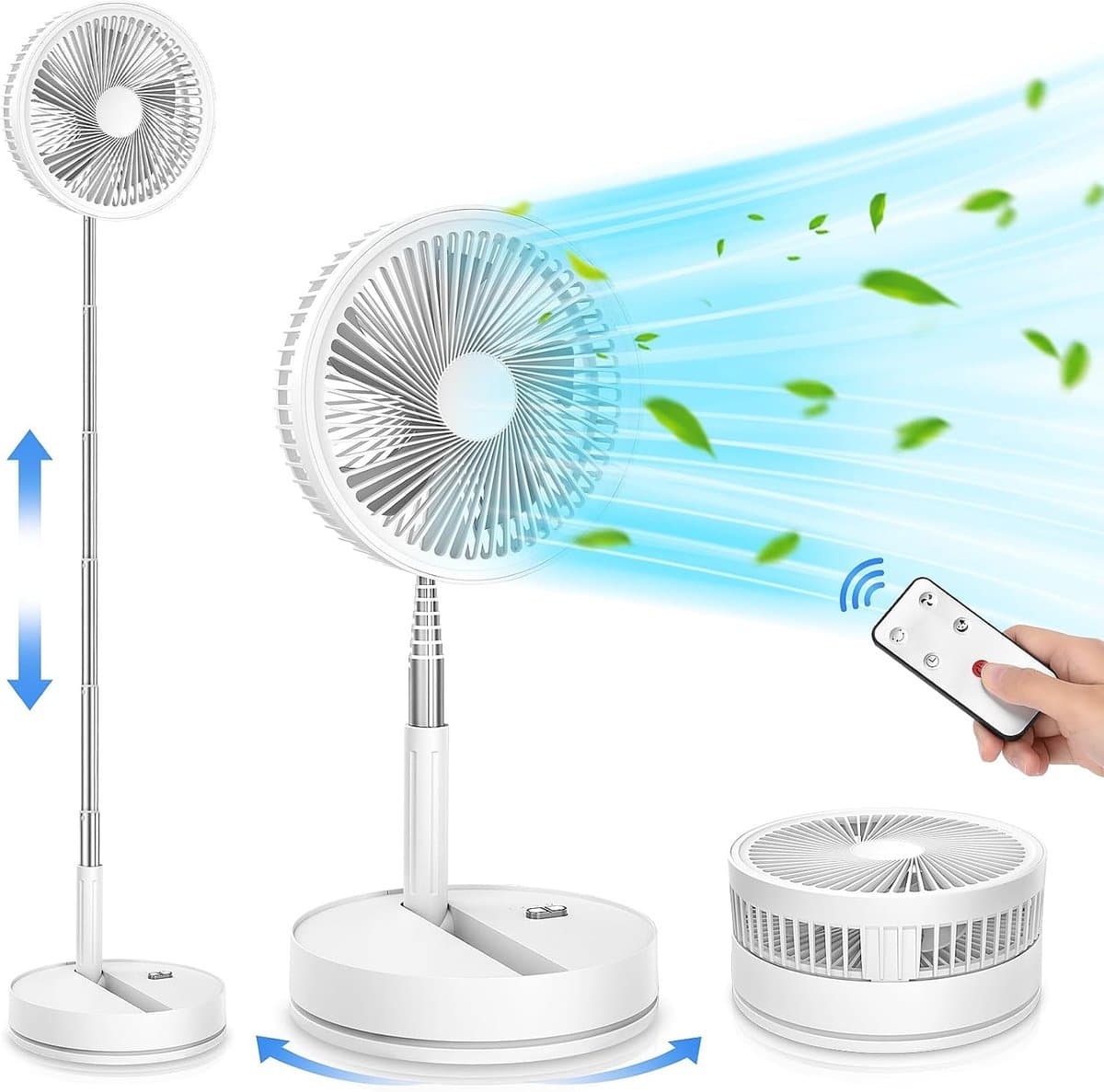Casalora Opvouwbare vloerventilator – Draagbare ventilator – Reisventilator – Stille bureauventilator – 4 snelheidsstanden – 180 graden verstelbare hoek – Geschikt voor slaapkamer, camping, kantoor en op reis – Wit — afbeelding 1