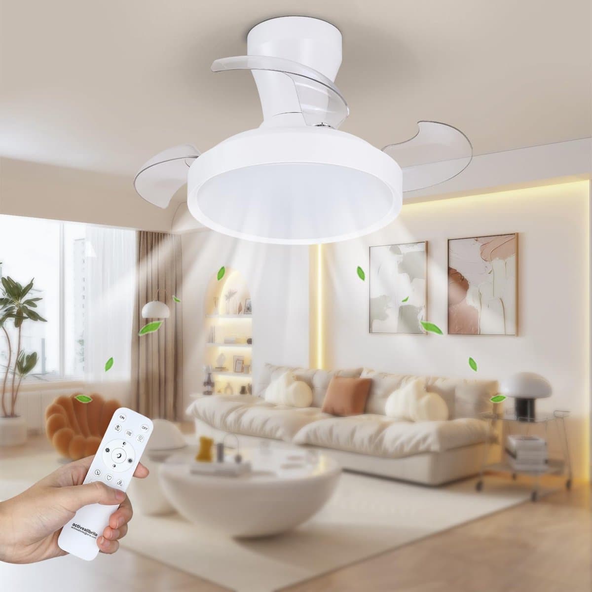 Epochglo Plafondventilator met Verlichting - Ø 55cm - 20W DC Motor - Fluisterstil - Dimbaar LED 3000-6500K - Reversibel (Winterstand) - Met Afstandsbediening - Onzichtbare bladen - Plafondlamp Ventilator Voor Slaapkamer & Woonkamer - Wit — afbeelding 1