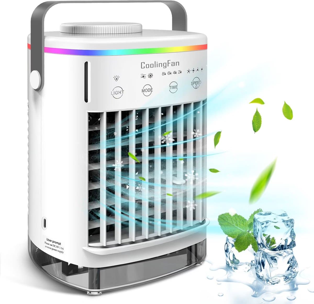 COOAU - Draagbare Luchtkoeler - Mini Airco met 700ml Watertank - 4 Snelheden & Timer - 7 LED Verlichting - Stil & Energiezuinig - Voor Thuis, Kantoor & Slaapkamer - USB Voeding — afbeelding 1