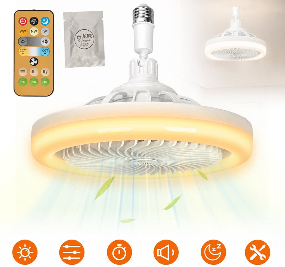 Plafondventilator Met Verlichting - 3 Kleurtemperaturen 3 Ventilatorsnelheden Timer - E27 Schroefdraadfitting Aromatherapie Design - 26W LED Dimbaar - Voor Badkamer Slaapkamer En Keuken - Wit — afbeelding 1