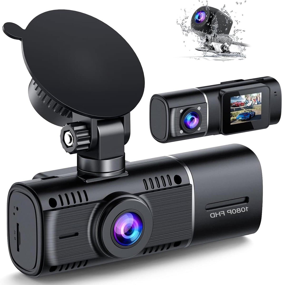 3-kanaals dashcam - Auto camera - Veilige ritten documenteren - Ingebouwde parkeerbewaking - 1080P FHD - Zwart — afbeelding 1
