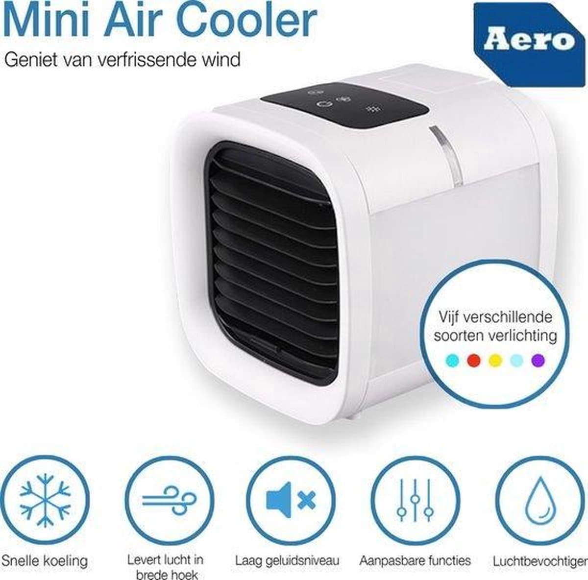 Aero® LED Mini Aircooler 3 - 1 | Lucht Koeler / Ventilator - Lucht Bevochtiger - Lucht Reiniger / Zuiveraar — afbeelding 1