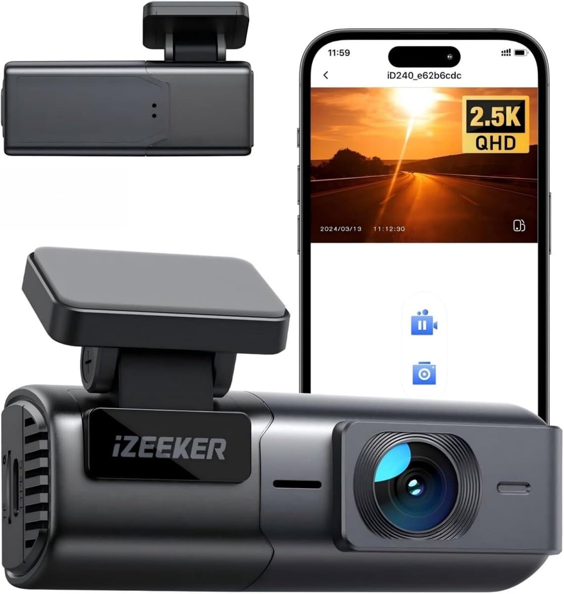 SnelShoppen - 2.5K QHD Dash Cam WiFi met WDR, G-Sensor, Loop Recording, Mini Dashcamera voor Auto, 24U Parkeerstand, Inclusief 32GB microSD-kaart en A — afbeelding 1