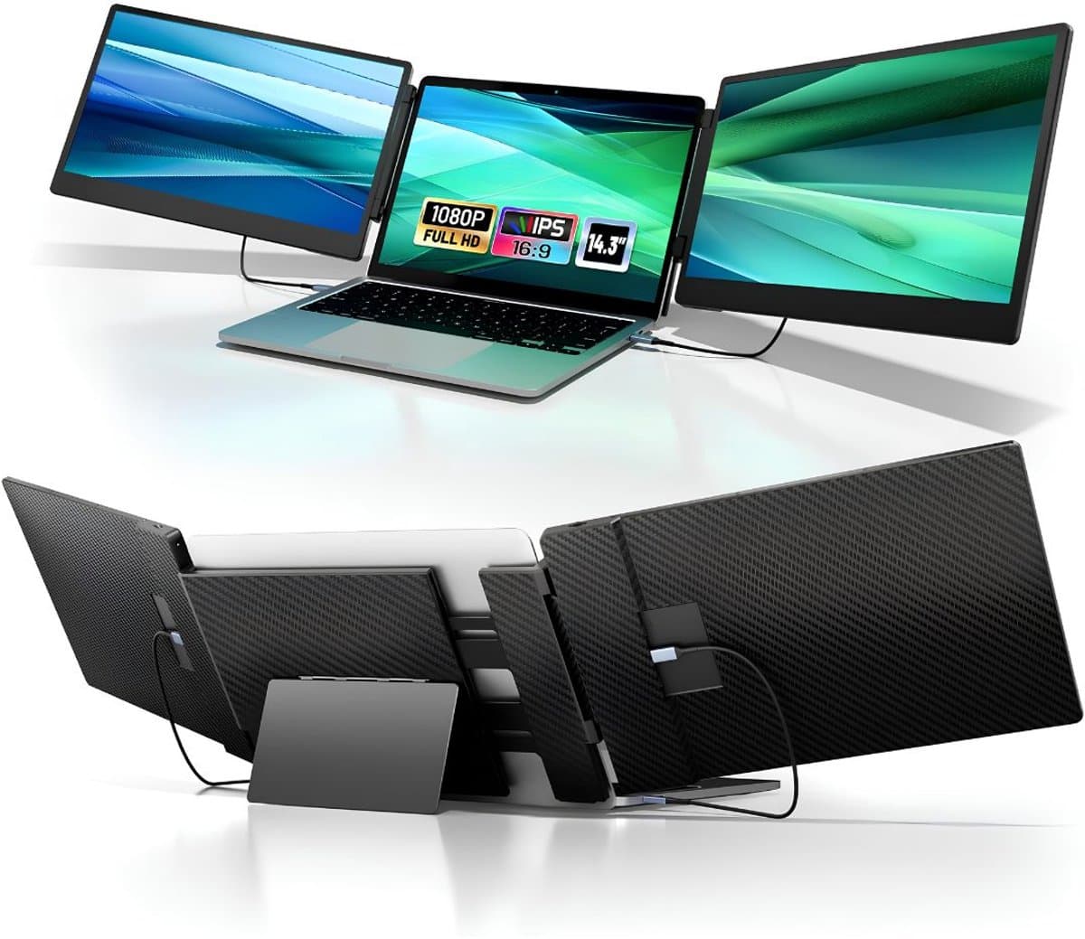 Portable Monitor - Monitor met Dubbel Scherm voor Laptop - Draagbare Monitor - Zwart - 35cm x 21cm x 4cm — afbeelding 1