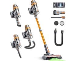 Draadloze Stofzuiger - Steelstofzuiger Accu - Huis Auto Reinigen - 600W 50kPa Zuigkracht - 65 Min Looptijd - Oranje