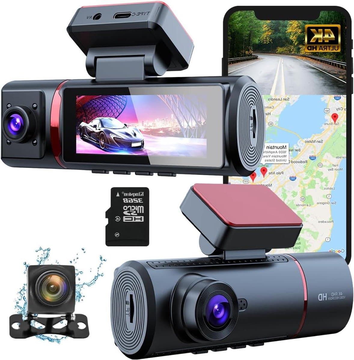 4K Dashcam - Auto Camera - Verkeersveiligheid Vastleggen - 3-in-1 Opname - 3.5 inch Scherm - Zwart — afbeelding 1