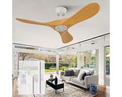 Re-purelife® Koel Zomer Collectie Plafondventilator 107×107×38 cm - Zonder Verlichting met Afstandsbediening, 6 Snelheden, Omkeerbare Gelijkstroommotor en 3 ABS-Bladen - Wit/Naturel voor Slaapkamer en Eetkamer - winter- en zomerfuncties