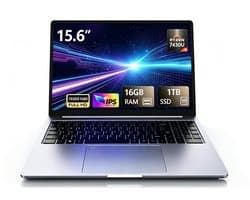 A15 Pro Laptop - 16 Inch 2.5K 120Hz Scherm - AMD Ryzen 5 7430U Processor - 16GB DDR4 Geheugen 1TB SSD Opslag - Metalen Behuizing - Windows 11 - Voor Werk Studie en Gaming Zilver
