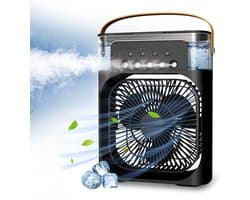 Kraftverdia Portable Aircooler - Airco Zonder Afvoerslang - Tafelventilator -Luchtkoeler 4-in-1 -3 windsnelheden met 600ml Watertank - Zwart