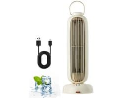 KZQ Bladloze Torenventilator - Usb Herlaadbaar - 3 Snelheden - 3600mAh Batterij - Stille Staande Ventilator - Geschikt Voor Slaapkamer Woonkamer Kantoor En Thuis - Crèmewit