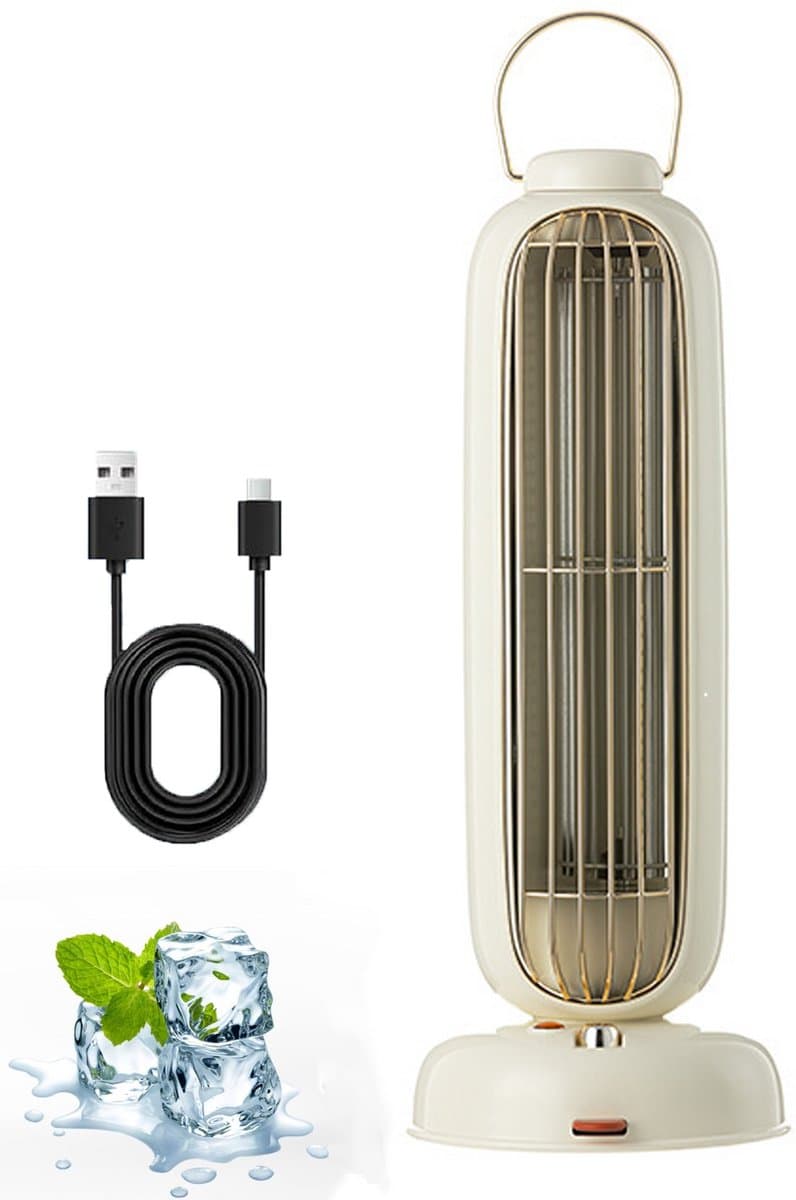 KZQ Bladloze Torenventilator - Usb Herlaadbaar - 3 Snelheden - 3600mAh Batterij - Stille Staande Ventilator - Geschikt Voor Slaapkamer Woonkamer Kantoor En Thuis - Crèmewit — afbeelding 1
