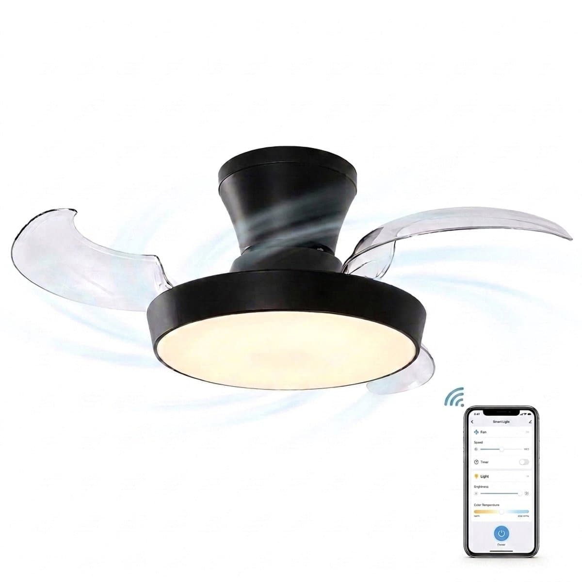 Evolar Smart Plafondventilator met Verlichting en WiFi - 71 cm -Stille Plafondlamp met Ventilator - Dimbaar Warm Wit Licht (LED) - EVO-CF3050BWW — afbeelding 1