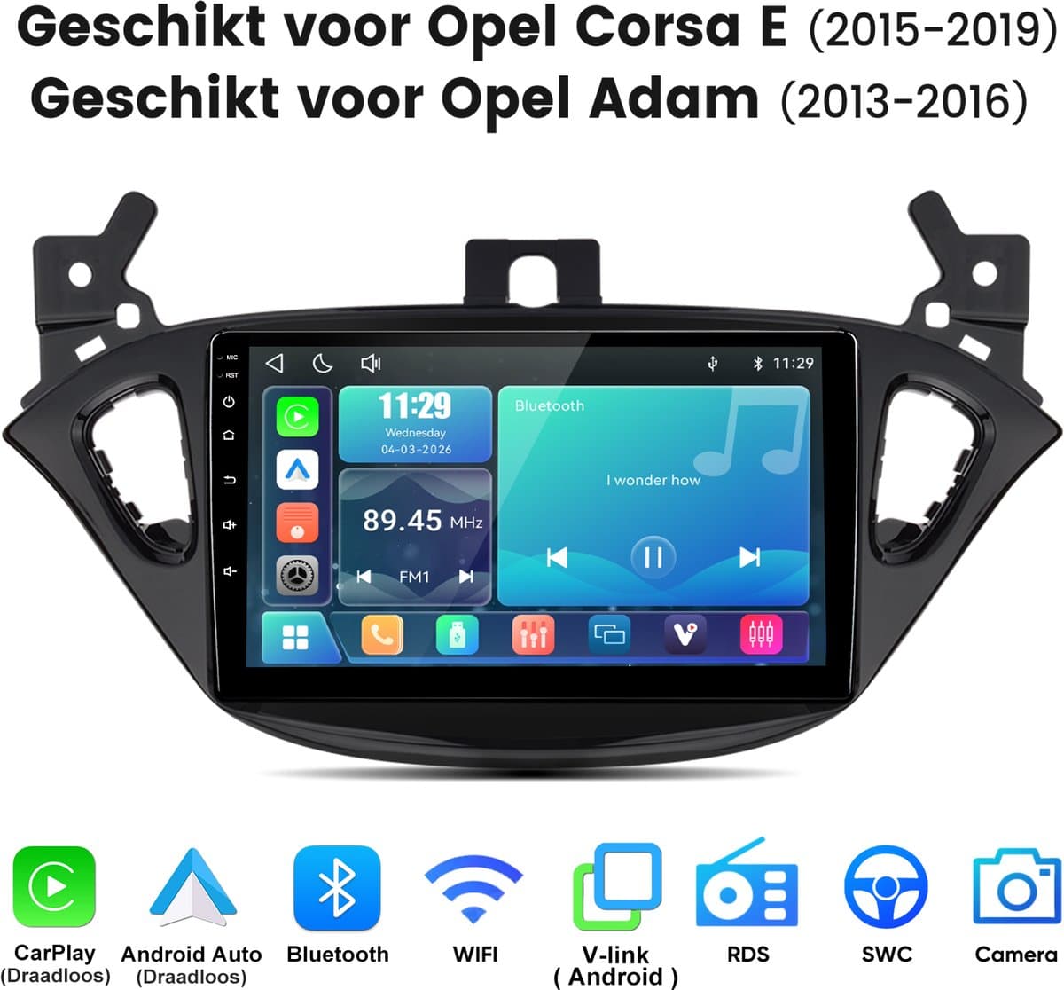 Junsun Linux Draadloos Carplay & Andriod Auto Geschikt voor Opel Corsa E 2015-2019 Adam - 9 Inch HD TouchScreen - Bluetooth - Navigatie - Stuurwielbediening - WiFi - FM - RDS- Airplay — afbeelding 1