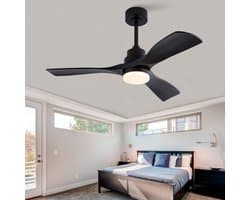 KOMHTOM - Plafondventilator - 42 inch - Met Licht en Afstandsbediening - Modern - Zwart - 3 Bladen - Geruisloze Omkeerbare DC-Motor - Geheugenfunctie - Boerderijstijl
