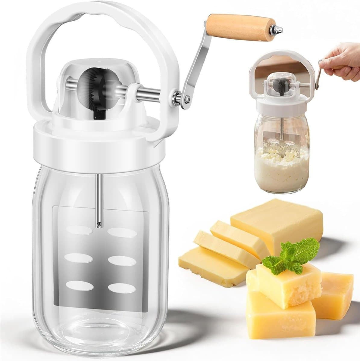 Handmatige Boterkarner - Keuken Gereedschap - Zelf Boter Maken - Glazen Pot - 15 Liter - Transparant — afbeelding 1