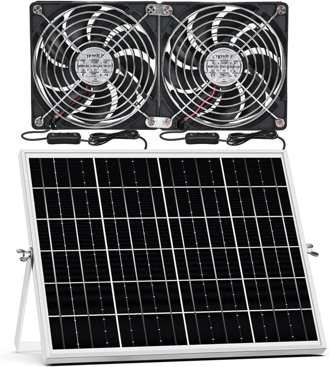 Zonne Ventilator - Luchtstroom Ventilator - Kassen Ventileren - Borstelloze Motor - 12W Zonnepaneel - Zwart — afbeelding 1