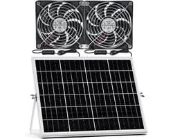 Zonne Ventilator - Luchtstroom Ventilator - Kassen Ventileren - Borstelloze Motor - 12W Zonnepaneel - Zwart